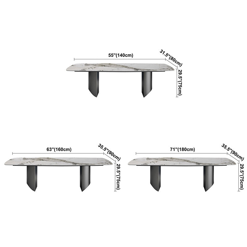 Modern Style Sintered Stone Dining Table Rectangle Table with Double Pedestal Base Clearhalo ' dining_table' 'Dining Tables & Seating' 'Dining Tables' 'furn' 'furn_dining_table' 'Furniture' 'furniture_dining_table' 'Kitchen & Dining Furniture' 'kitchen&dining_furn' 'kitchen' 'kitchen_dining_table' 3642967