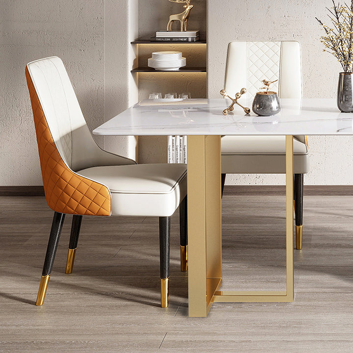 Metal Contemporary Rectangular Dining Table Sintered Stone Top Table for Dining Room Clearhalo ' dining_table' 'Dining Tables & Seating' 'Dining Tables' 'furn' 'furn_dining_table' 'Furniture' 'furniture_dining_table' 'Kitchen & Dining Furniture' 'kitchen&dining_furn' 'kitchen' 'kitchen_dining_table' 3643003