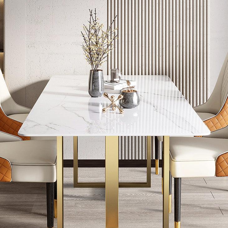Metal Contemporary Rectangular Dining Table Sintered Stone Top Table for Dining Room Clearhalo ' dining_table' 'Dining Tables & Seating' 'Dining Tables' 'furn' 'furn_dining_table' 'Furniture' 'furniture_dining_table' 'Kitchen & Dining Furniture' 'kitchen&dining_furn' 'kitchen' 'kitchen_dining_table' 3643005