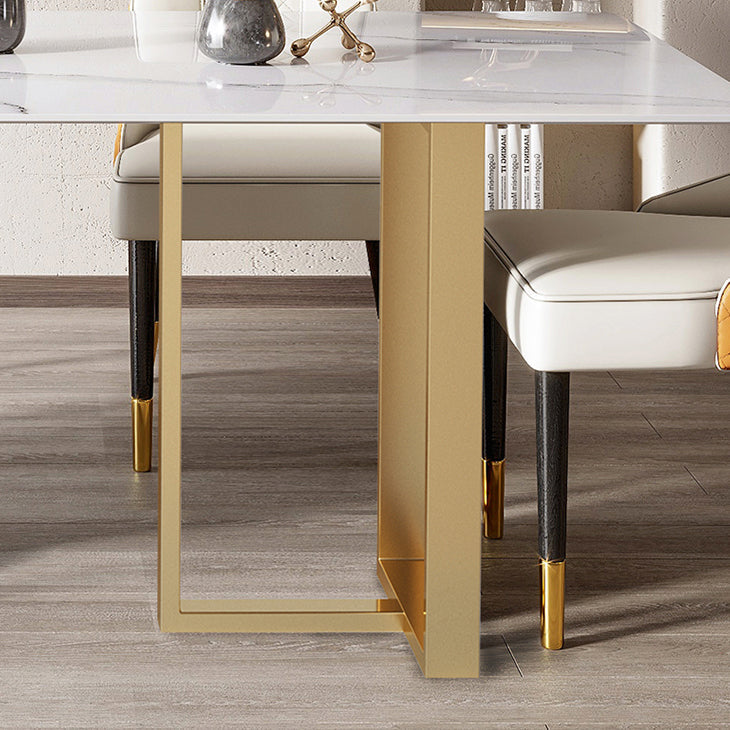 Metal Contemporary Rectangular Dining Table Sintered Stone Top Table for Dining Room Clearhalo ' dining_table' 'Dining Tables & Seating' 'Dining Tables' 'furn' 'furn_dining_table' 'Furniture' 'furniture_dining_table' 'Kitchen & Dining Furniture' 'kitchen&dining_furn' 'kitchen' 'kitchen_dining_table' 3643007