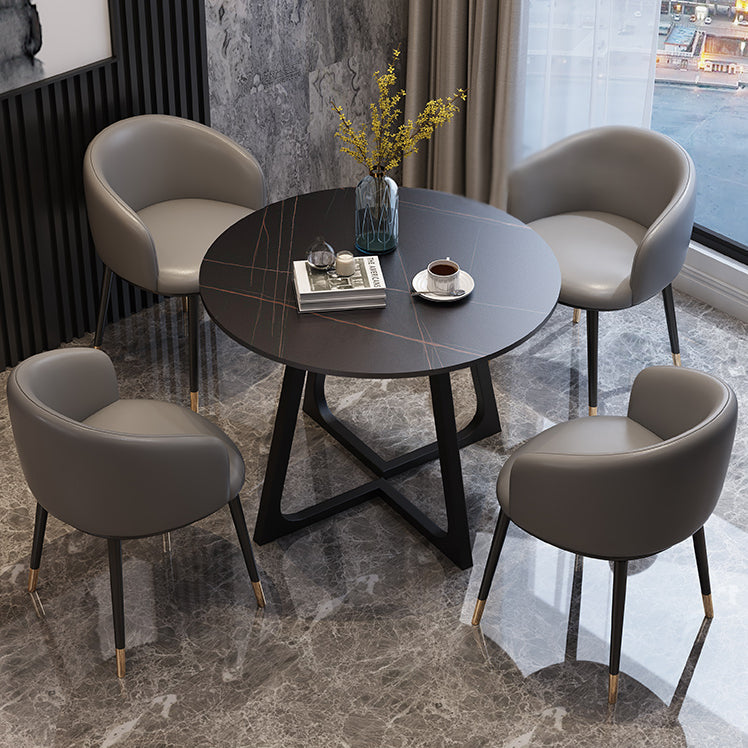 Round Double Pedestal Dining Site Table Contemporary Dinette Table for Home Clearhalo ' dining_table' 'Dining Tables & Seating' 'Dining Tables' 'furn' 'furn_dining_table' 'Furniture' 'furniture_dining_table' 'Kitchen & Dining Furniture' 'kitchen&dining_furn' 'kitchen' 'kitchen_dining_table' 3643043