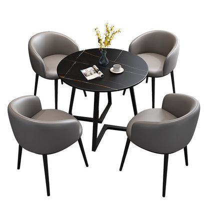 Round Double Pedestal Dining Site Table Contemporary Dinette Table for Home Black Without Chairs Clearhalo ' dining_table' 'Dining Tables & Seating' 'Dining Tables' 'furn' 'furn_dining_table' 'Furniture' 'furniture_dining_table' 'Kitchen & Dining Furniture' 'kitchen&dining_furn' 'kitchen' 'kitchen_dining_table' 3643045