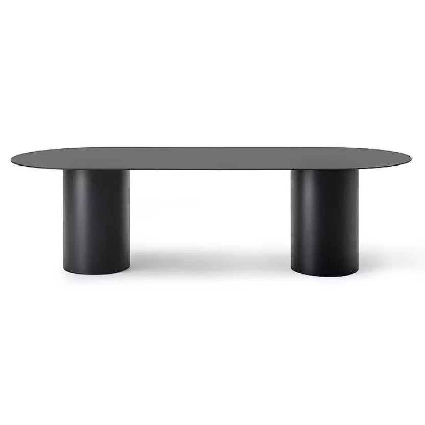 Minimalist Solid Wood Standard Dining Table Oval Kitchen Dining Table with Double Pedestal Base Black Without Chairs Clearhalo ' dining_table' 'Dining Tables & Seating' 'Dining Tables' 'furn' 'furn_dining_table' 'Furniture' 'furniture_dining_table' 'Kitchen & Dining Furniture' 'kitchen&dining_furn' 'kitchen' 'kitchen_dining_table' 3643055