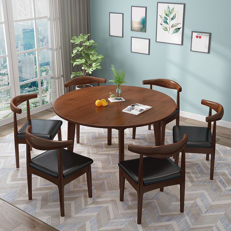 Round Wood Color Dining Table Rubberwood Solid Wood Table Modern with 4 Legs Pedestal Clearhalo ' dining_table' 'Dining Tables & Seating' 'Dining Tables' 'furn' 'furn_dining_table' 'Furniture' 'furniture_dining_table' 'Kitchen & Dining Furniture' 'kitchen&dining_furn' 'kitchen' 'kitchen_dining_table' 3643061