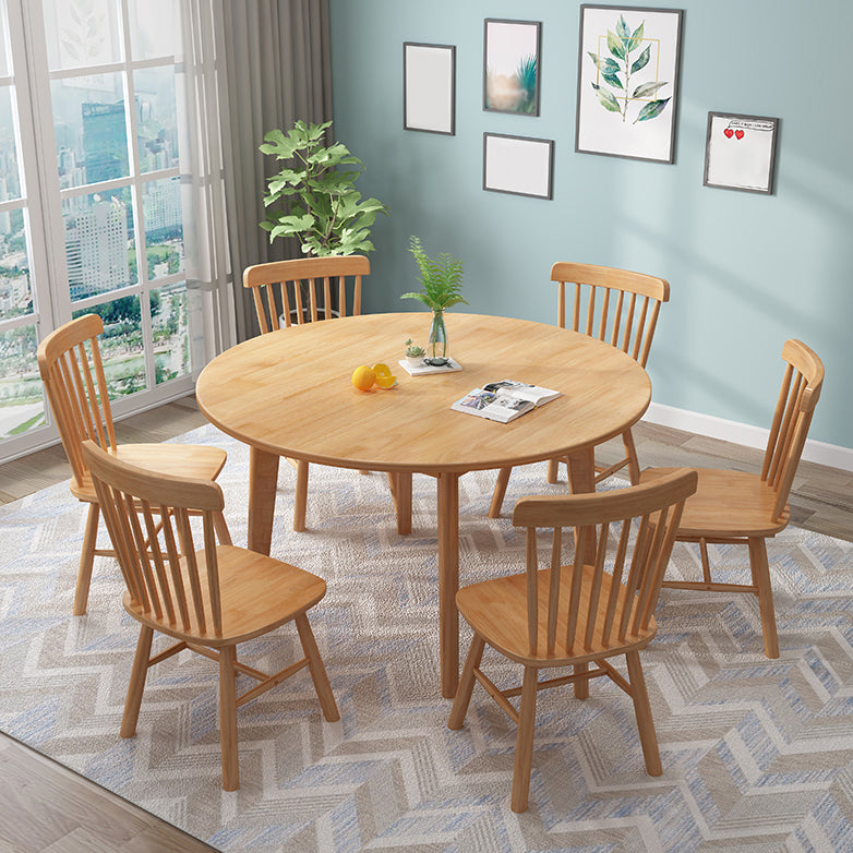 Round Wood Color Dining Table Rubberwood Solid Wood Table Modern with 4 Legs Pedestal Clearhalo ' dining_table' 'Dining Tables & Seating' 'Dining Tables' 'furn' 'furn_dining_table' 'Furniture' 'furniture_dining_table' 'Kitchen & Dining Furniture' 'kitchen&dining_furn' 'kitchen' 'kitchen_dining_table' 3643063