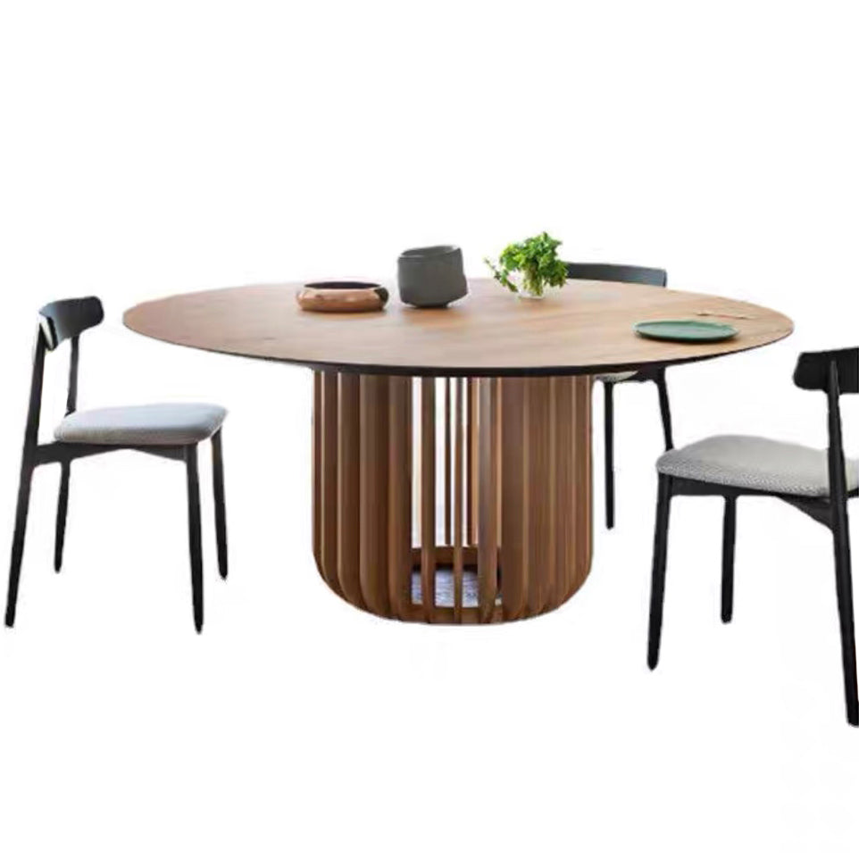 Round Solid Wood Brown Tone Dining Table Simplicity Pedestal Table for Dining Room Clearhalo ' dining_table' 'Dining Tables & Seating' 'Dining Tables' 'furn' 'furn_dining_table' 'Furniture' 'furniture_dining_table' 'Kitchen & Dining Furniture' 'kitchen&dining_furn' 'kitchen' 'kitchen_dining_table' 3643104