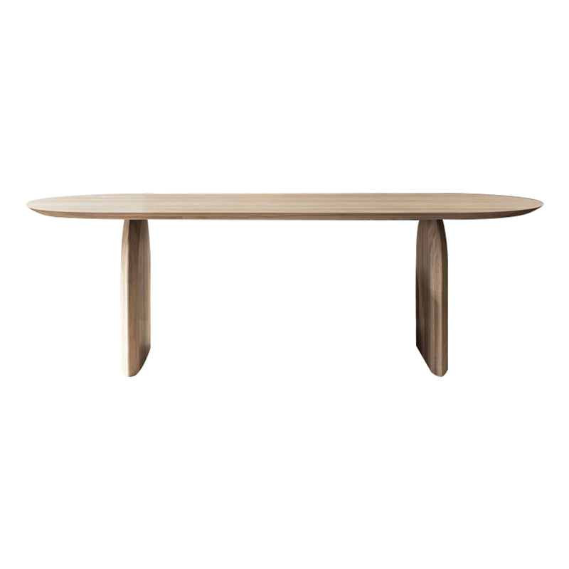 Oval Double Pedestal Modern Dining Table Wood Color Fixed Table of Solid Wood Without Chairs Clearhalo ' dining_table' 'Dining Tables & Seating' 'Dining Tables' 'furn' 'furn_dining_table' 'Furniture' 'furniture_dining_table' 'Kitchen & Dining Furniture' 'kitchen&dining_furn' 'kitchen' 'kitchen_dining_table' 3643119