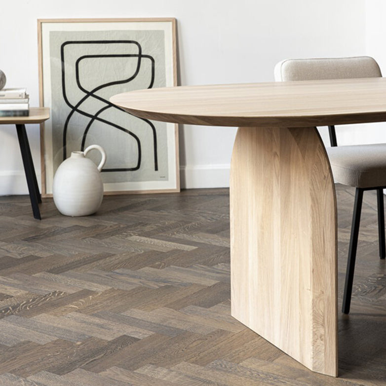 Oval Double Pedestal Modern Dining Table Wood Color Fixed Table of Solid Wood Clearhalo ' dining_table' 'Dining Tables & Seating' 'Dining Tables' 'furn' 'furn_dining_table' 'Furniture' 'furniture_dining_table' 'Kitchen & Dining Furniture' 'kitchen&dining_furn' 'kitchen' 'kitchen_dining_table' 3643121