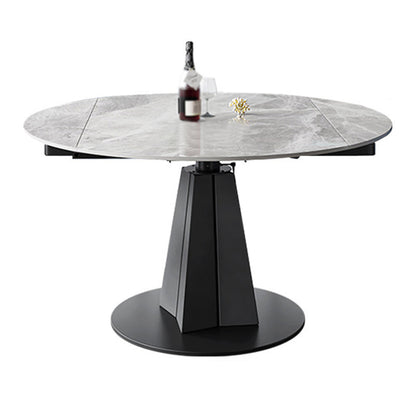 Contemporary Round Dining Table Sintered Stone Dining Table with Pedestal Base Gray Without Chairs Clearhalo ' dining_table' 'Dining Tables & Seating' 'Dining Tables' 'furn' 'furn_dining_table' 'Furniture' 'furniture_dining_table' 'Kitchen & Dining Furniture' 'kitchen&dining_furn' 'kitchen' 'kitchen_dining_table' 3643129