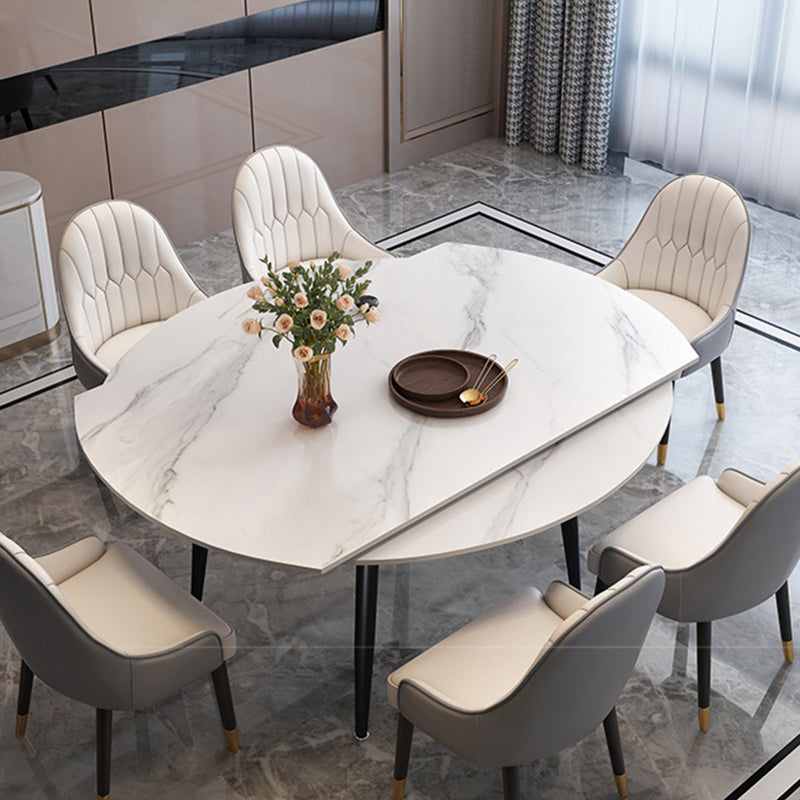 Modern Style Sintered Stone Dining Table White Round Table with Black Legs Clearhalo ' dining_table' 'Dining Tables & Seating' 'Dining Tables' 'furn' 'furn_dining_table' 'Furniture' 'furniture_dining_table' 'Kitchen & Dining Furniture' 'kitchen&dining_furn' 'kitchen' 'kitchen_dining_table' 3643148