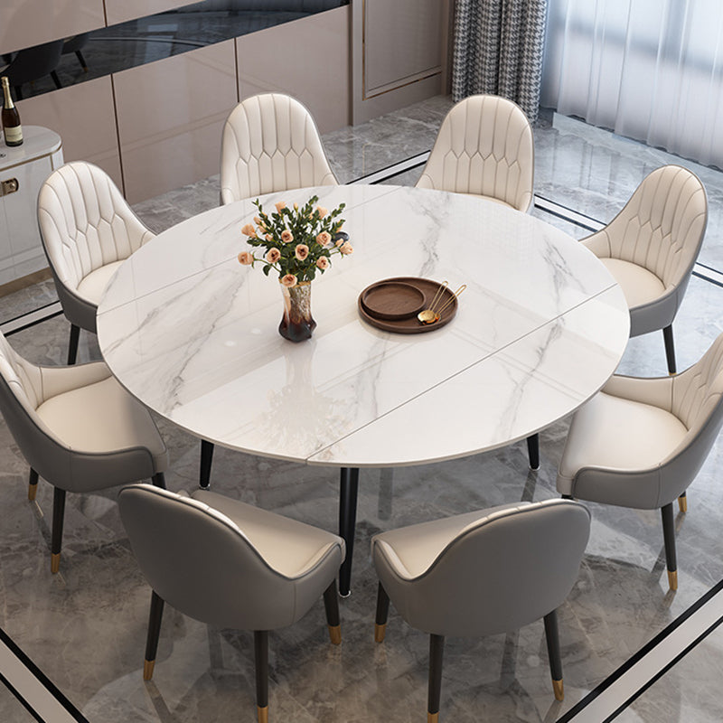 Modern Style Sintered Stone Dining Table White Round Table with Black Legs Clearhalo ' dining_table' 'Dining Tables & Seating' 'Dining Tables' 'furn' 'furn_dining_table' 'Furniture' 'furniture_dining_table' 'Kitchen & Dining Furniture' 'kitchen&dining_furn' 'kitchen' 'kitchen_dining_table' 3643149