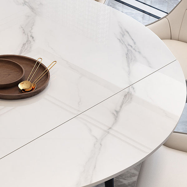 Modern Style Sintered Stone Dining Table White Round Table with Black Legs Clearhalo ' dining_table' 'Dining Tables & Seating' 'Dining Tables' 'furn' 'furn_dining_table' 'Furniture' 'furniture_dining_table' 'Kitchen & Dining Furniture' 'kitchen&dining_furn' 'kitchen' 'kitchen_dining_table' 3643154