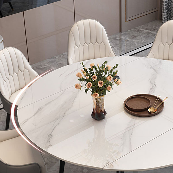 Modern Style Sintered Stone Dining Table White Round Table with Black Legs Clearhalo ' dining_table' 'Dining Tables & Seating' 'Dining Tables' 'furn' 'furn_dining_table' 'Furniture' 'furniture_dining_table' 'Kitchen & Dining Furniture' 'kitchen&dining_furn' 'kitchen' 'kitchen_dining_table' 3643155