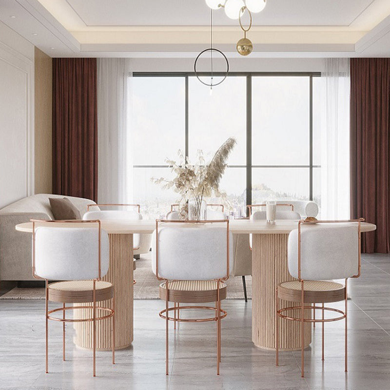 Oval Double Pedestal Modern Dining Table White Fixed Table with Solid Wood Clearhalo ' dining_table' 'Dining Tables & Seating' 'Dining Tables' 'furn' 'furn_dining_table' 'Furniture' 'furniture_dining_table' 'Kitchen & Dining Furniture' 'kitchen&dining_furn' 'kitchen' 'kitchen_dining_table' 3643159