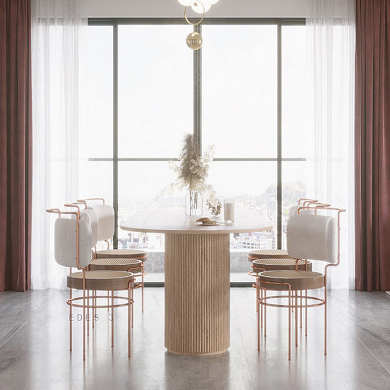 Oval Double Pedestal Modern Dining Table White Fixed Table with Solid Wood Clearhalo ' dining_table' 'Dining Tables & Seating' 'Dining Tables' 'furn' 'furn_dining_table' 'Furniture' 'furniture_dining_table' 'Kitchen & Dining Furniture' 'kitchen&dining_furn' 'kitchen' 'kitchen_dining_table' 3643160