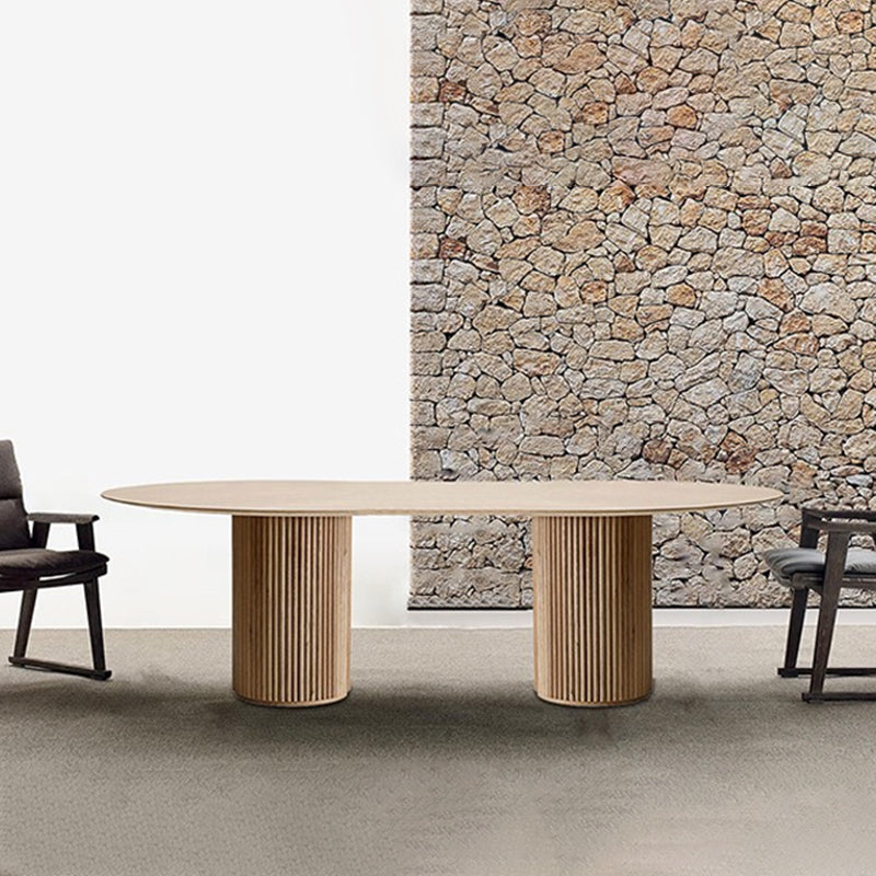 Oval Double Pedestal Modern Dining Table White Fixed Table with Solid Wood Clearhalo ' dining_table' 'Dining Tables & Seating' 'Dining Tables' 'furn' 'furn_dining_table' 'Furniture' 'furniture_dining_table' 'Kitchen & Dining Furniture' 'kitchen&dining_furn' 'kitchen' 'kitchen_dining_table' 3643161
