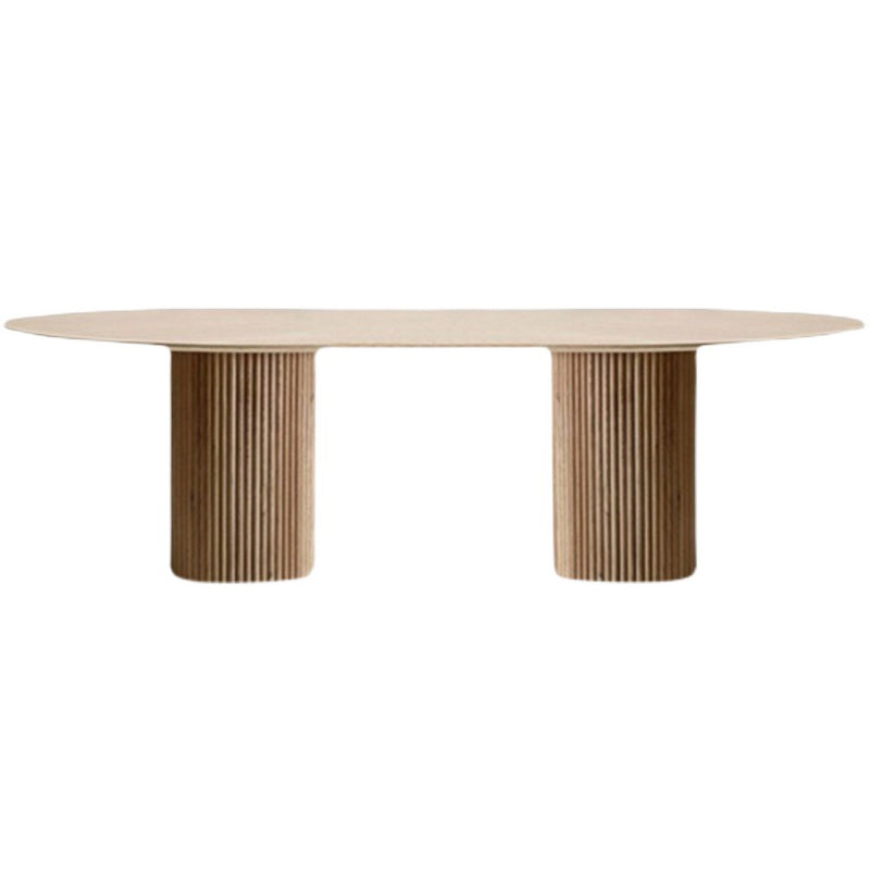 Oval Double Pedestal Modern Dining Table White Fixed Table with Solid Wood Without Chairs Clearhalo ' dining_table' 'Dining Tables & Seating' 'Dining Tables' 'furn' 'furn_dining_table' 'Furniture' 'furniture_dining_table' 'Kitchen & Dining Furniture' 'kitchen&dining_furn' 'kitchen' 'kitchen_dining_table' 3643162