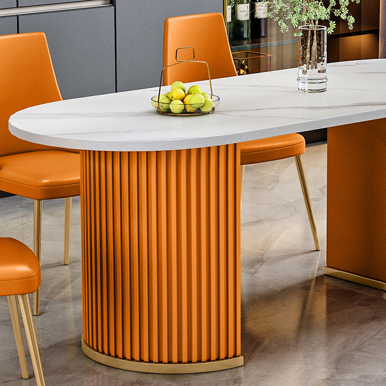 Contemporary Oval Dining Table Sintered Stone Dining Table with Double Pedestal Clearhalo ' dining_table' 'Dining Tables & Seating' 'Dining Tables' 'furn' 'furn_dining_table' 'Furniture' 'furniture_dining_table' 'Kitchen & Dining Furniture' 'kitchen&dining_furn' 'kitchen' 'kitchen_dining_table' 3643277