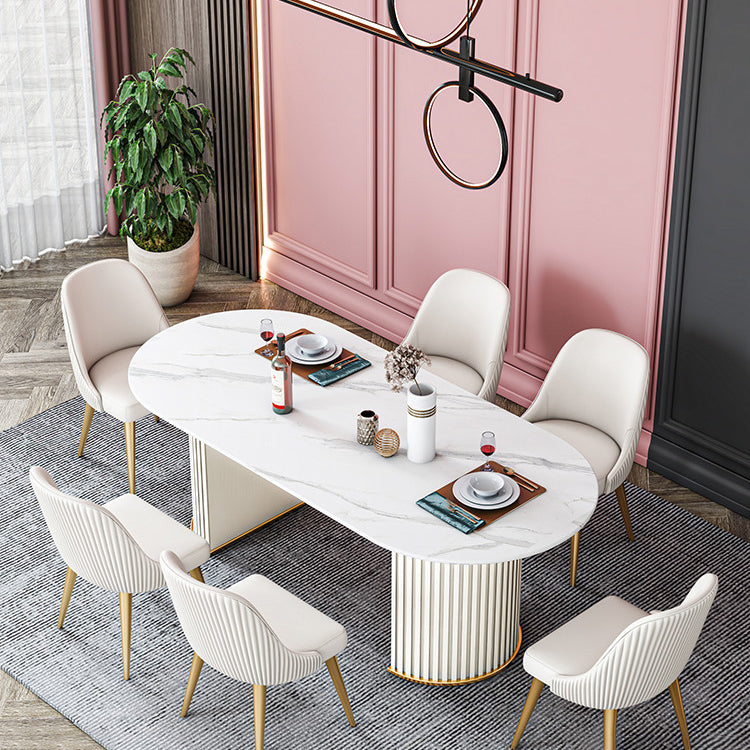 Contemporary Oval Dining Table Sintered Stone Dining Table with Double Pedestal for Dining Room Clearhalo ' dining_table' 'Dining Tables & Seating' 'Dining Tables' 'furn' 'furn_dining_table' 'Furniture' 'furniture_dining_table' 'Kitchen & Dining Furniture' 'kitchen&dining_furn' 'kitchen' 'kitchen_dining_table' 3643302