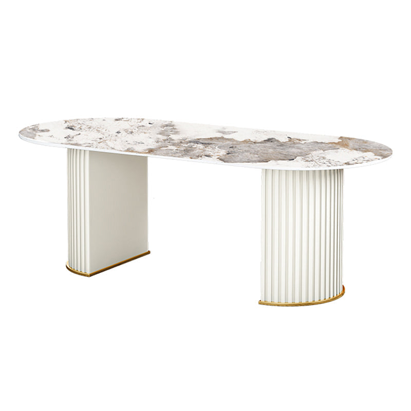 Contemporary Oval Dining Table Sintered Stone Dining Table with Double Pedestal for Dining Room Gray White Clearhalo ' dining_table' 'Dining Tables & Seating' 'Dining Tables' 'furn' 'furn_dining_table' 'Furniture' 'furniture_dining_table' 'Kitchen & Dining Furniture' 'kitchen&dining_furn' 'kitchen' 'kitchen_dining_table' 3643304