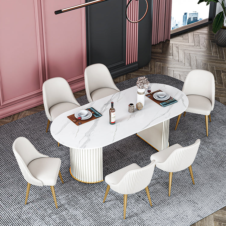 Contemporary Oval Dining Table Sintered Stone Dining Table with Double Pedestal for Dining Room Clearhalo ' dining_table' 'Dining Tables & Seating' 'Dining Tables' 'furn' 'furn_dining_table' 'Furniture' 'furniture_dining_table' 'Kitchen & Dining Furniture' 'kitchen&dining_furn' 'kitchen' 'kitchen_dining_table' 3643305