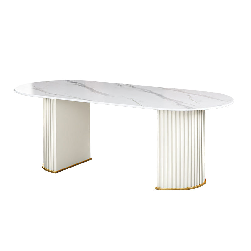 Contemporary Oval Dining Table Sintered Stone Dining Table with Double Pedestal for Dining Room White White Clearhalo ' dining_table' 'Dining Tables & Seating' 'Dining Tables' 'furn' 'furn_dining_table' 'Furniture' 'furniture_dining_table' 'Kitchen & Dining Furniture' 'kitchen&dining_furn' 'kitchen' 'kitchen_dining_table' 3643309