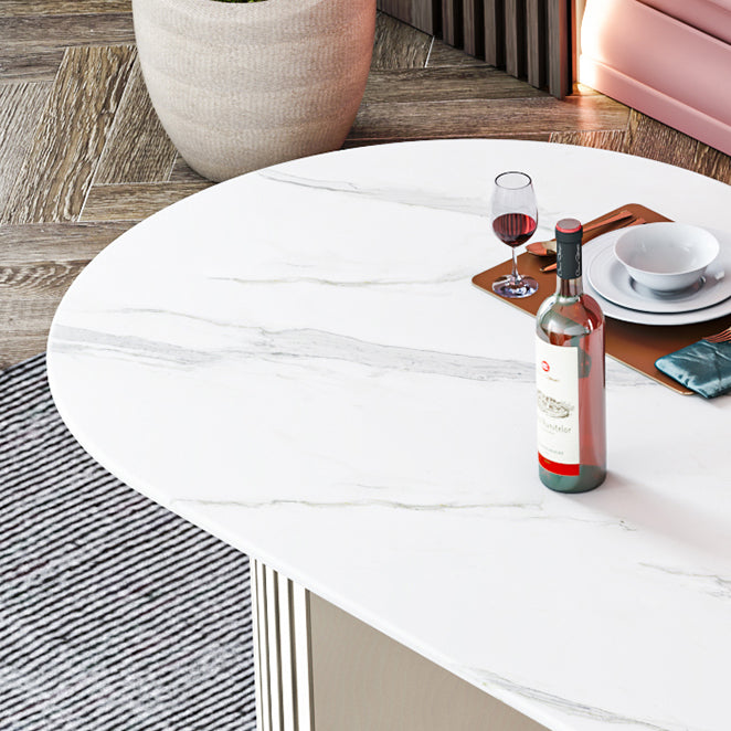 Contemporary Oval Dining Table Sintered Stone Dining Table with Double Pedestal for Dining Room Clearhalo ' dining_table' 'Dining Tables & Seating' 'Dining Tables' 'furn' 'furn_dining_table' 'Furniture' 'furniture_dining_table' 'Kitchen & Dining Furniture' 'kitchen&dining_furn' 'kitchen' 'kitchen_dining_table' 3643311