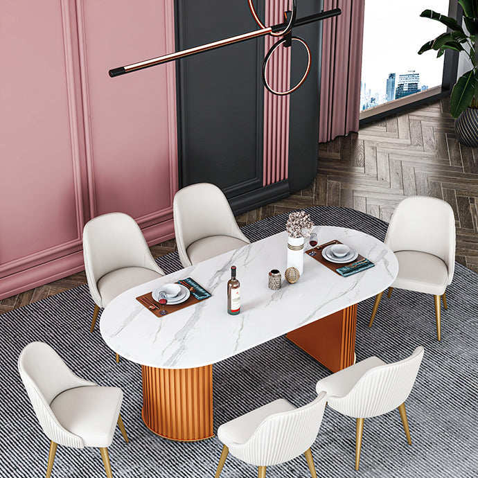 Contemporary Oval Dining Table Sintered Stone Dining Table with Double Pedestal for Dining Room Clearhalo ' dining_table' 'Dining Tables & Seating' 'Dining Tables' 'furn' 'furn_dining_table' 'Furniture' 'furniture_dining_table' 'Kitchen & Dining Furniture' 'kitchen&dining_furn' 'kitchen' 'kitchen_dining_table' 3643316