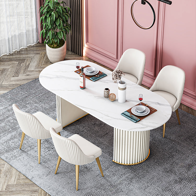 Contemporary Oval Dining Table Sintered Stone Dining Table with Double Pedestal for Dining Room Clearhalo ' dining_table' 'Dining Tables & Seating' 'Dining Tables' 'furn' 'furn_dining_table' 'Furniture' 'furniture_dining_table' 'Kitchen & Dining Furniture' 'kitchen&dining_furn' 'kitchen' 'kitchen_dining_table' 3643318