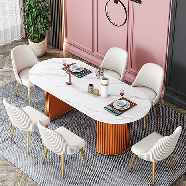 Contemporary Oval Dining Table Sintered Stone Dining Table with Double Pedestal for Dining Room Clearhalo ' dining_table' 'Dining Tables & Seating' 'Dining Tables' 'furn' 'furn_dining_table' 'Furniture' 'furniture_dining_table' 'Kitchen & Dining Furniture' 'kitchen&dining_furn' 'kitchen' 'kitchen_dining_table' 3643319