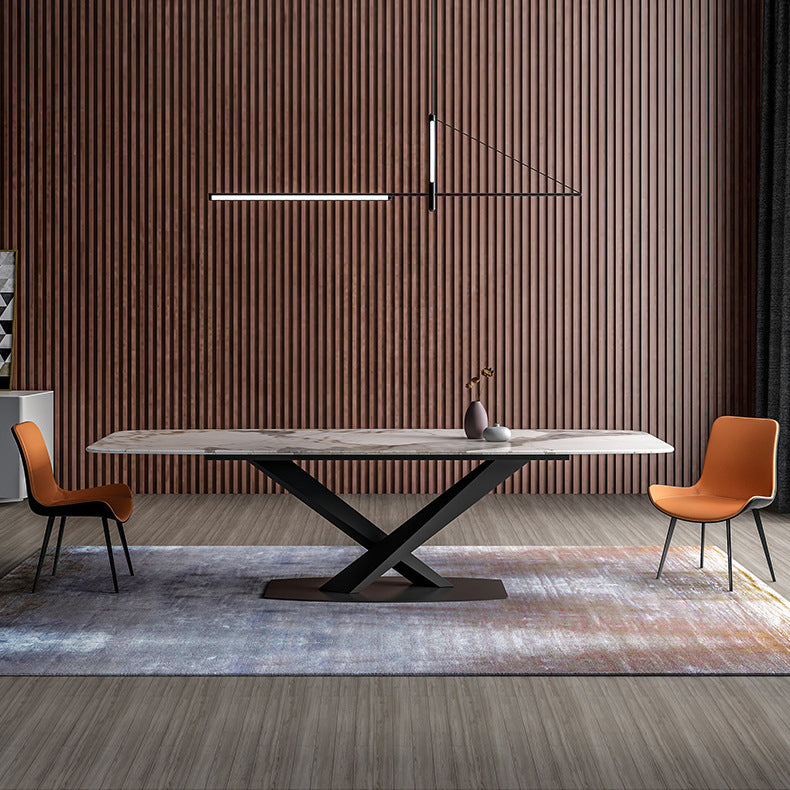 Metal Contemporary Rectangle Table Sintered Stone Dining Table with Pedestal Base Clearhalo ' dining_table' 'Dining Tables & Seating' 'Dining Tables' 'furn' 'furn_dining_table' 'Furniture' 'furniture_dining_table' 'Kitchen & Dining Furniture' 'kitchen&dining_furn' 'kitchen' 'kitchen_dining_table' 3643334