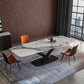 Metal Contemporary Rectangle Table Sintered Stone Dining Table with Pedestal Base Clearhalo ' dining_table' 'Dining Tables & Seating' 'Dining Tables' 'furn' 'furn_dining_table' 'Furniture' 'furniture_dining_table' 'Kitchen & Dining Furniture' 'kitchen&dining_furn' 'kitchen' 'kitchen_dining_table' 3643335
