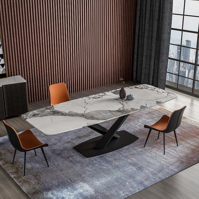 Metal Contemporary Rectangle Table Sintered Stone Dining Table with Pedestal Base Clearhalo ' dining_table' 'Dining Tables & Seating' 'Dining Tables' 'furn' 'furn_dining_table' 'Furniture' 'furniture_dining_table' 'Kitchen & Dining Furniture' 'kitchen&dining_furn' 'kitchen' 'kitchen_dining_table' 3643335