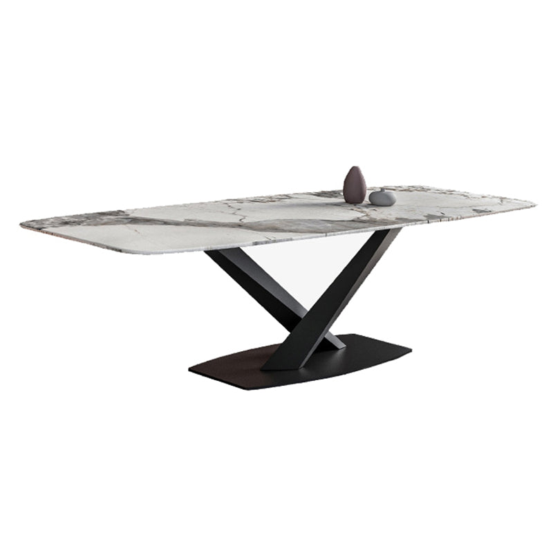 Metal Contemporary Rectangle Table Sintered Stone Dining Table with Pedestal Base Without Chairs Clearhalo ' dining_table' 'Dining Tables & Seating' 'Dining Tables' 'furn' 'furn_dining_table' 'Furniture' 'furniture_dining_table' 'Kitchen & Dining Furniture' 'kitchen&dining_furn' 'kitchen' 'kitchen_dining_table' 3643336