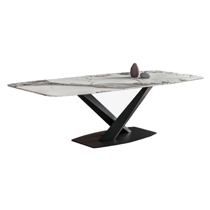 Metal Contemporary Rectangle Table Sintered Stone Dining Table with Pedestal Base Without Chairs Clearhalo ' dining_table' 'Dining Tables & Seating' 'Dining Tables' 'furn' 'furn_dining_table' 'Furniture' 'furniture_dining_table' 'Kitchen & Dining Furniture' 'kitchen&dining_furn' 'kitchen' 'kitchen_dining_table' 3643336