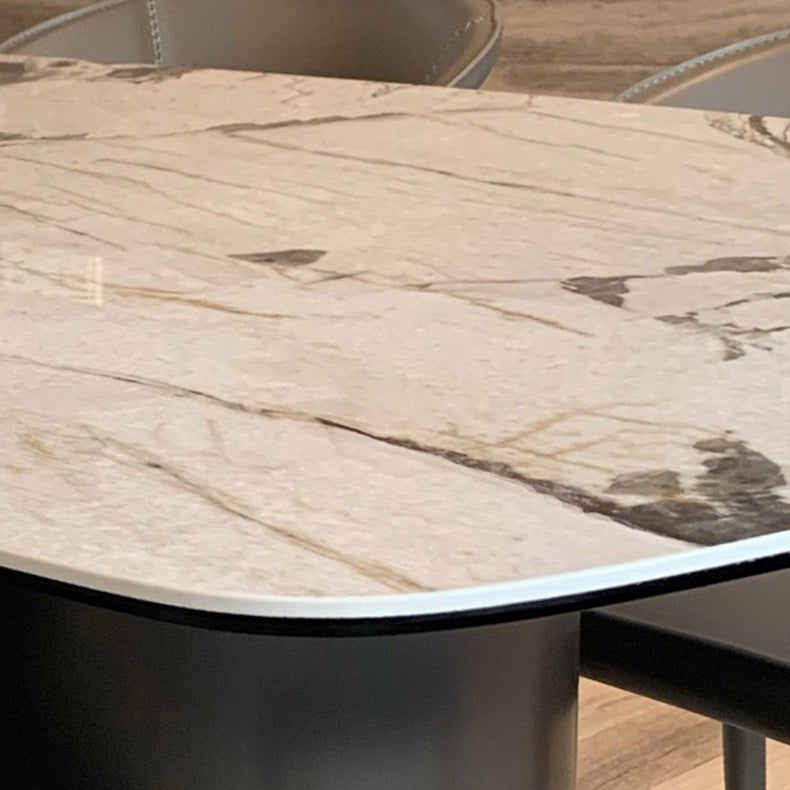 Metal Contemporary Rectangle Table Sintered Stone Dining Table with Pedestal Base Clearhalo ' dining_table' 'Dining Tables & Seating' 'Dining Tables' 'furn' 'furn_dining_table' 'Furniture' 'furniture_dining_table' 'Kitchen & Dining Furniture' 'kitchen&dining_furn' 'kitchen' 'kitchen_dining_table' 3643337