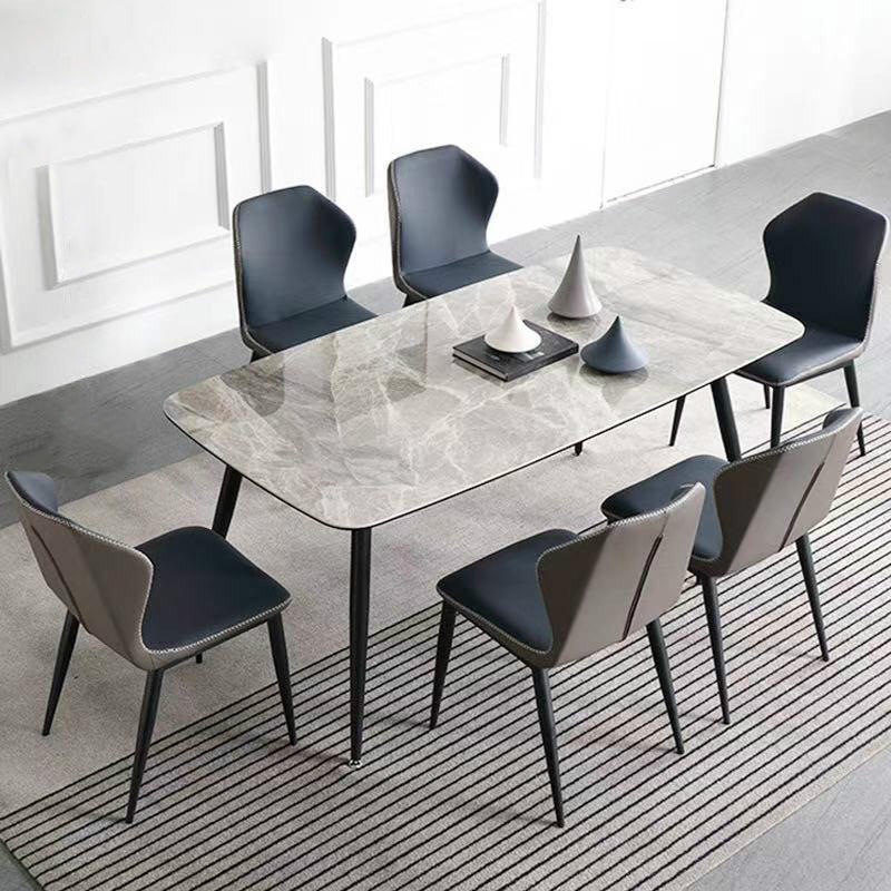 Metal Contemporary Rectangular Table Sintered Stone Top Dining Table with 4 Legs Clearhalo ' dining_table' 'Dining Tables & Seating' 'Dining Tables' 'furn' 'furn_dining_table' 'Furniture' 'furniture_dining_table' 'Kitchen & Dining Furniture' 'kitchen&dining_furn' 'kitchen' 'kitchen_dining_table' 3643386