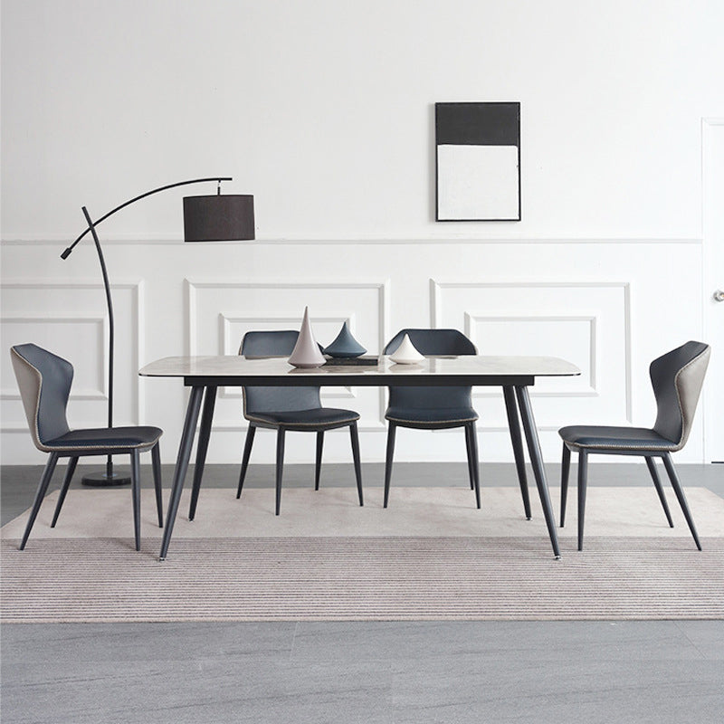 Metal Contemporary Rectangular Table Sintered Stone Top Dining Table with 4 Legs Clearhalo ' dining_table' 'Dining Tables & Seating' 'Dining Tables' 'furn' 'furn_dining_table' 'Furniture' 'furniture_dining_table' 'Kitchen & Dining Furniture' 'kitchen&dining_furn' 'kitchen' 'kitchen_dining_table' 3643387