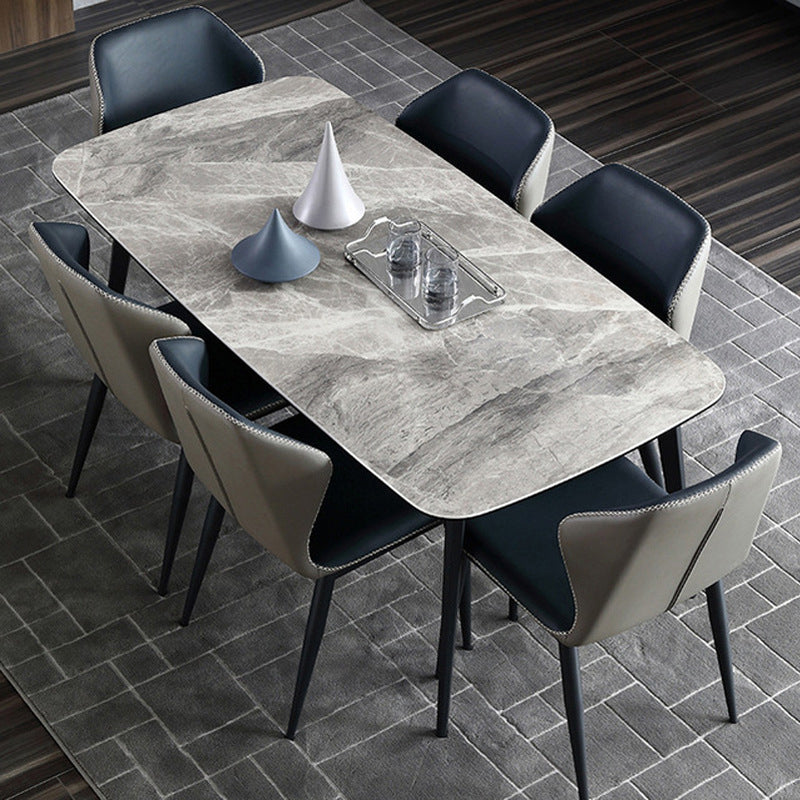 Metal Contemporary Rectangular Table Sintered Stone Top Dining Table with 4 Legs Clearhalo ' dining_table' 'Dining Tables & Seating' 'Dining Tables' 'furn' 'furn_dining_table' 'Furniture' 'furniture_dining_table' 'Kitchen & Dining Furniture' 'kitchen&dining_furn' 'kitchen' 'kitchen_dining_table' 3643388