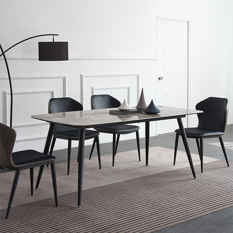 Metal Contemporary Rectangular Table Sintered Stone Top Dining Table with 4 Legs Clearhalo ' dining_table' 'Dining Tables & Seating' 'Dining Tables' 'furn' 'furn_dining_table' 'Furniture' 'furniture_dining_table' 'Kitchen & Dining Furniture' 'kitchen&dining_furn' 'kitchen' 'kitchen_dining_table' 3643397