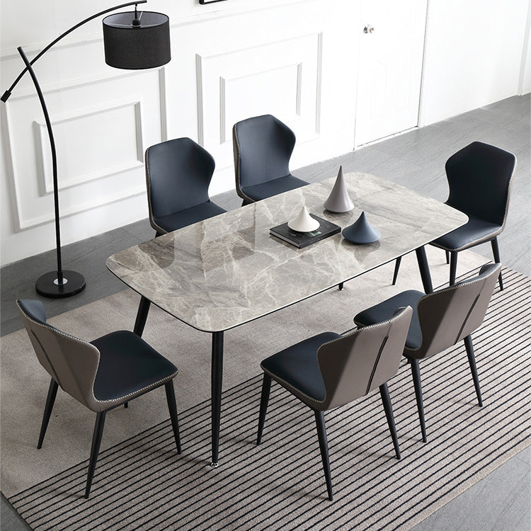 Metal Contemporary Rectangular Table Sintered Stone Top Dining Table with 4 Legs Clearhalo ' dining_table' 'Dining Tables & Seating' 'Dining Tables' 'furn' 'furn_dining_table' 'Furniture' 'furniture_dining_table' 'Kitchen & Dining Furniture' 'kitchen&dining_furn' 'kitchen' 'kitchen_dining_table' 3643398