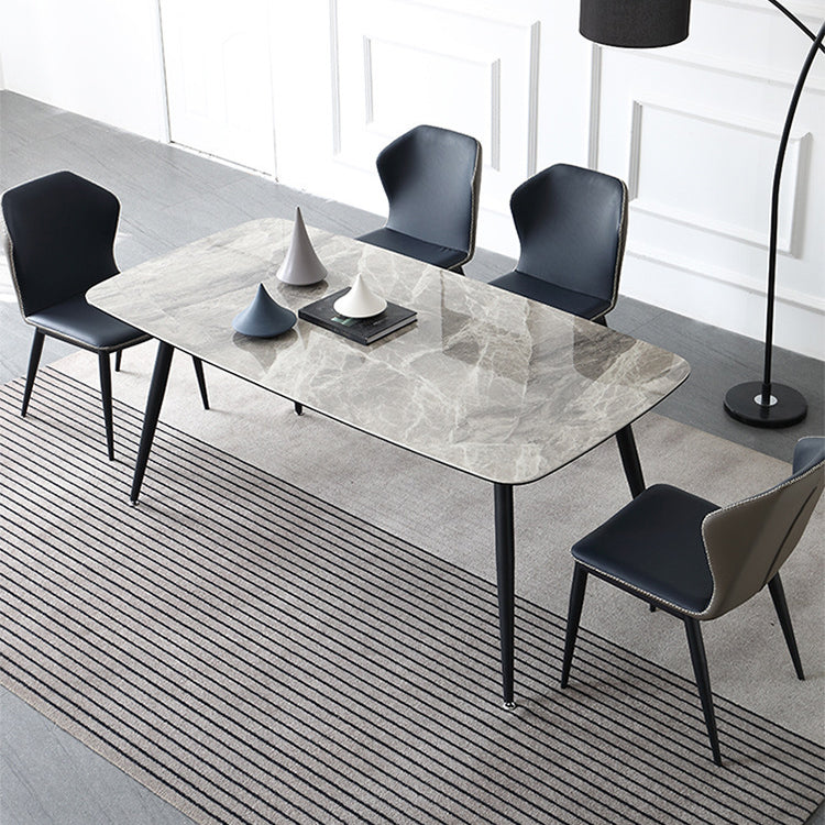 Metal Contemporary Rectangular Table Sintered Stone Top Dining Table with 4 Legs Clearhalo ' dining_table' 'Dining Tables & Seating' 'Dining Tables' 'furn' 'furn_dining_table' 'Furniture' 'furniture_dining_table' 'Kitchen & Dining Furniture' 'kitchen&dining_furn' 'kitchen' 'kitchen_dining_table' 3643399