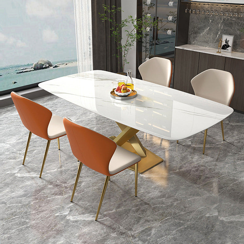 Metal Contemporary Rectangular Dining Table Sintered Stone Table with Pedestal Base Clearhalo ' dining_table' 'Dining Tables & Seating' 'Dining Tables' 'furn' 'furn_dining_table' 'Furniture' 'furniture_dining_table' 'Kitchen & Dining Furniture' 'kitchen&dining_furn' 'kitchen' 'kitchen_dining_table' 3643413