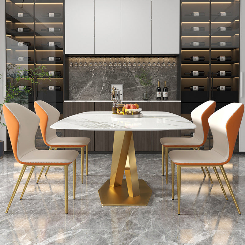Metal Contemporary Rectangular Dining Table Sintered Stone Table with Pedestal Base Clearhalo ' dining_table' 'Dining Tables & Seating' 'Dining Tables' 'furn' 'furn_dining_table' 'Furniture' 'furniture_dining_table' 'Kitchen & Dining Furniture' 'kitchen&dining_furn' 'kitchen' 'kitchen_dining_table' 3643414