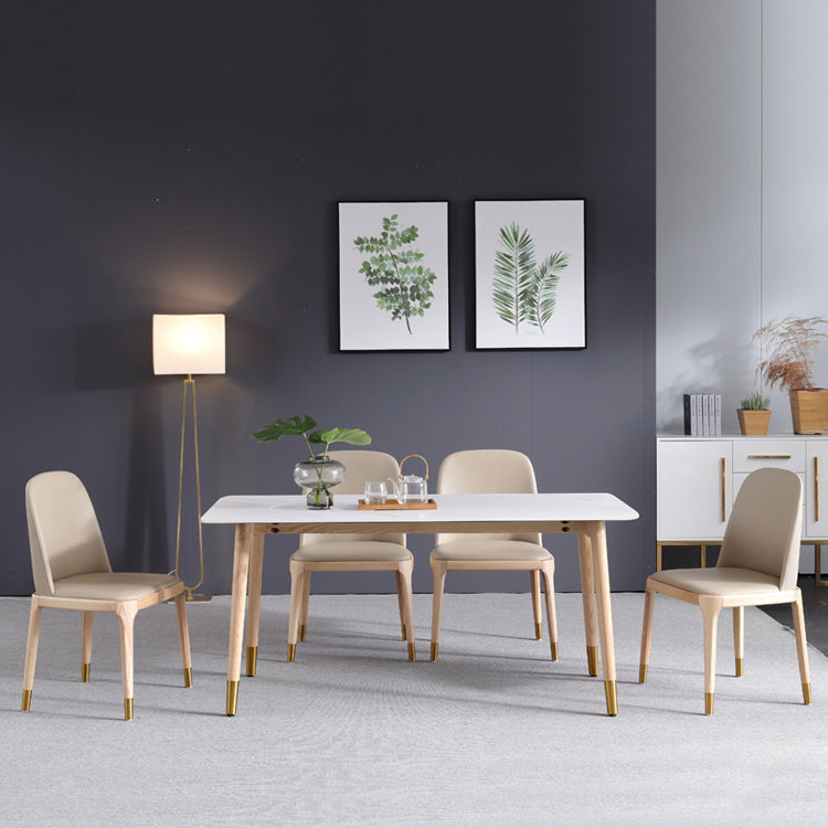 Sintered Stone Modern Rectangle Dining Table White Stone Top Table with Wooden 4 Legs Clearhalo ' dining_table' 'Dining Tables & Seating' 'Dining Tables' 'furn' 'furn_dining_table' 'Furniture' 'furniture_dining_table' 'Kitchen & Dining Furniture' 'kitchen&dining_furn' 'kitchen' 'kitchen_dining_table' 3643420