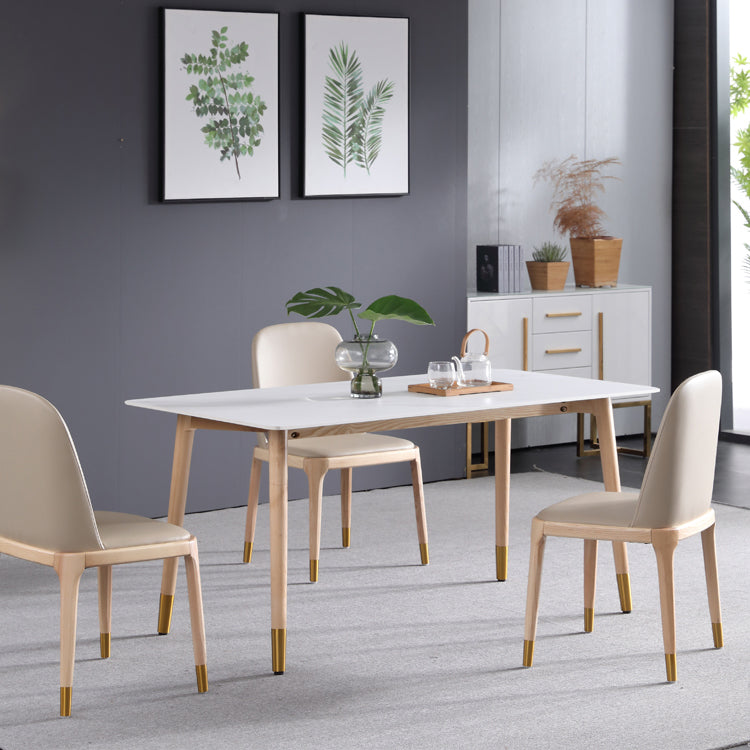 Sintered Stone Modern Rectangle Dining Table White Stone Top Table with Wooden 4 Legs Clearhalo ' dining_table' 'Dining Tables & Seating' 'Dining Tables' 'furn' 'furn_dining_table' 'Furniture' 'furniture_dining_table' 'Kitchen & Dining Furniture' 'kitchen&dining_furn' 'kitchen' 'kitchen_dining_table' 3643421