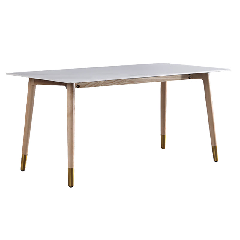 Sintered Stone Modern Rectangle Dining Table White Stone Top Table with Wooden 4 Legs Without Chairs Clearhalo ' dining_table' 'Dining Tables & Seating' 'Dining Tables' 'furn' 'furn_dining_table' 'Furniture' 'furniture_dining_table' 'Kitchen & Dining Furniture' 'kitchen&dining_furn' 'kitchen' 'kitchen_dining_table' 3643423