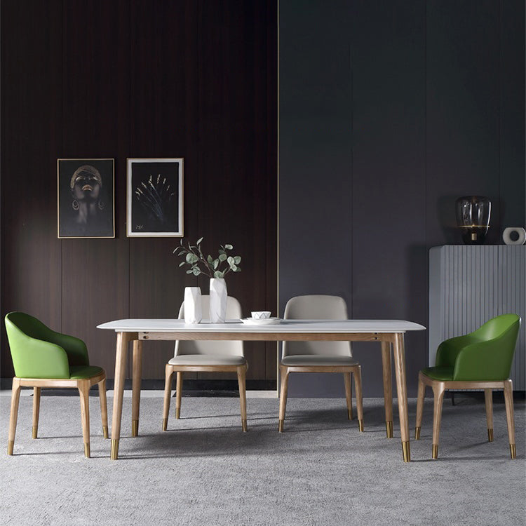 Sintered Stone Modern Rectangle Dining Table White Stone Top Table with Wooden 4 Legs Clearhalo ' dining_table' 'Dining Tables & Seating' 'Dining Tables' 'furn' 'furn_dining_table' 'Furniture' 'furniture_dining_table' 'Kitchen & Dining Furniture' 'kitchen&dining_furn' 'kitchen' 'kitchen_dining_table' 3643427