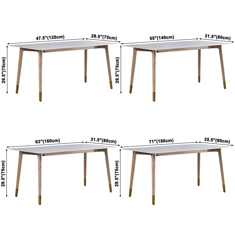 Sintered Stone Modern Rectangle Dining Table White Stone Top Table with Wooden 4 Legs Clearhalo ' dining_table' 'Dining Tables & Seating' 'Dining Tables' 'furn' 'furn_dining_table' 'Furniture' 'furniture_dining_table' 'Kitchen & Dining Furniture' 'kitchen&dining_furn' 'kitchen' 'kitchen_dining_table' 3643428