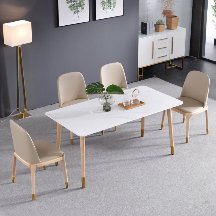 Sintered Stone Modern Rectangle Dining Table White Stone Top Table with Wooden 4 Legs Clearhalo ' dining_table' 'Dining Tables & Seating' 'Dining Tables' 'furn' 'furn_dining_table' 'Furniture' 'furniture_dining_table' 'Kitchen & Dining Furniture' 'kitchen&dining_furn' 'kitchen' 'kitchen_dining_table' 3643429